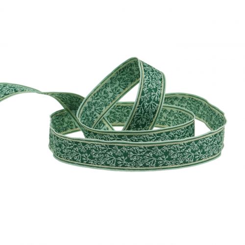 Floristik24 Nastro regalo cespuglio di bacche jacquard con bordo in filo verde scuro, menta 25mm L15m