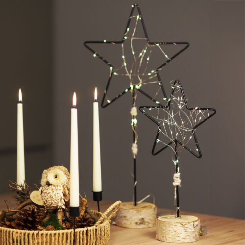 Prodotto Grandi decorazioni a stella su base in legno naturale - nero, 60 cm - elegante decorazione della stanza 30x10x60 cm 2 pezzi