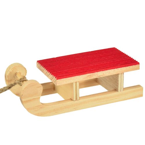 Prodotto Miniatura slitta in legno, rosso naturale, 4x8,5 cm, set da 6 - Decorazione natalizia