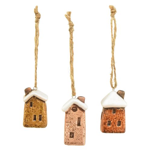Prodotto Cottage sospesi in ceramica - Varie tonalità di marrone, tetti ricoperti di neve - Affascinante decorazione natalizia - Confezione da 6