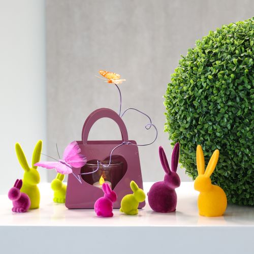 Floristik24 Coniglietto floccato colorato H13cm assortito 6 pz