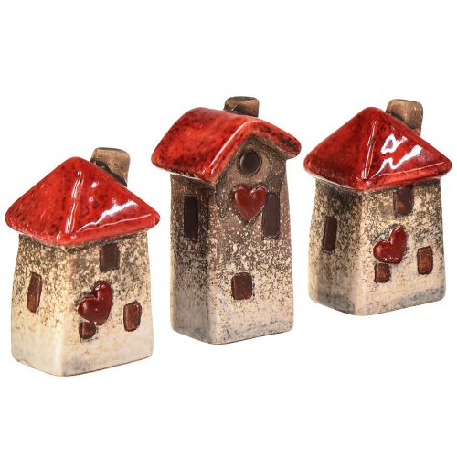 Floristik24 Casa in ceramica con finestra rossa sul tetto e cuore - 6 cm - Decorazione idilliaca per la casa e il giardino - 6 pz