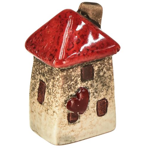 Floristik24 Casa in ceramica con finestra rossa sul tetto e cuore - 6 cm - Decorazione idilliaca per la casa e il giardino - 6 pz