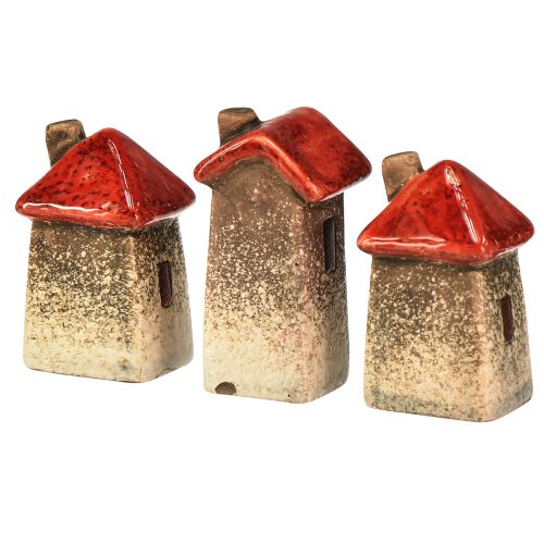 Prodotto Casa in ceramica con finestra rossa sul tetto e cuore - 6 cm - Decorazione idilliaca per la casa e il giardino - 6 pz