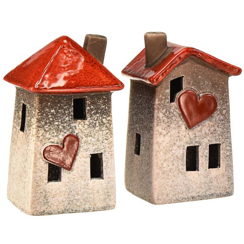 Floristik24 Casette in ceramica amorevoli - design a cuore, rosso e naturale, 17,5 cm - decorazione romantica per la casa, 2 pezzi