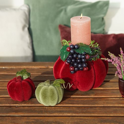 Prodotto Decorazione di zucca zucca floccata rosso bordeaux aspetto vellutato 20 cm 2 pezzi