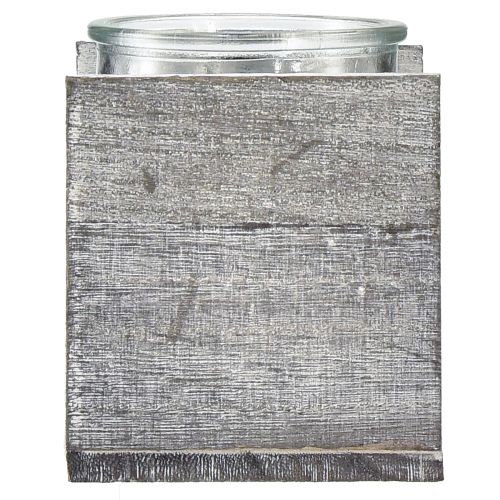 Prodotto Portacandela in vetro con cornice rustica in legno - grigio-bianco, 10x9x10 cm - affascinante decorazione da tavolo 3 pezzi