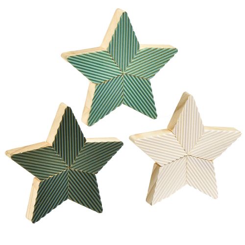 Prodotto Decorazione da tavolo scanalata con stelle in legno verde menta bianco 11 cm 6 pz