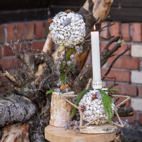 Prodotto Albero decorativo in legno decorazione invernale ghiande di betulla coni bianchi H40cm