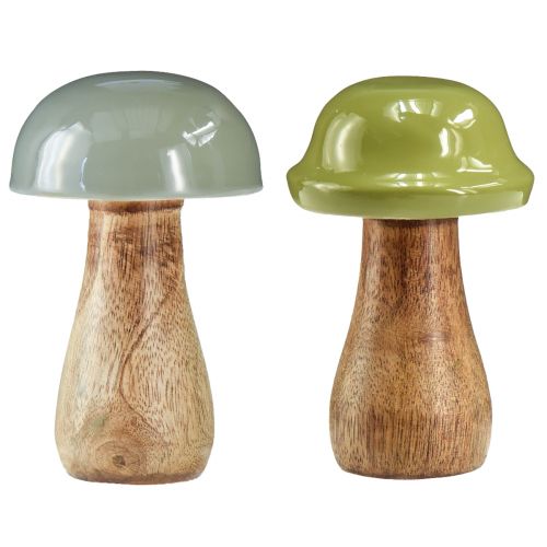 Funghi in legno funghi decorativi legno grigio verde Ø6cm H10cm 2 pezzi
