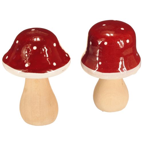 Funghi di legno, funghi velenosi, decorazione, legno, FSC, rosso-marrone, H6,5/7 cm, 4 pezzi