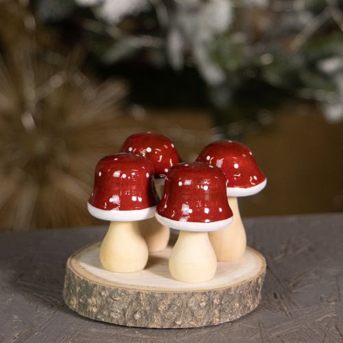 Prodotto Funghi di legno, funghi velenosi, decorazione, legno, FSC, rosso-marrone, H6,5/7 cm, 4 pezzi