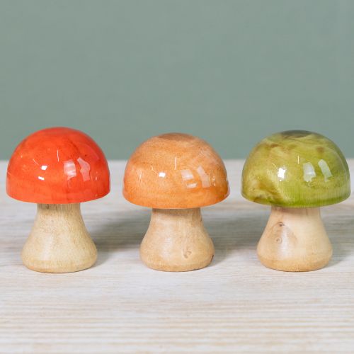 Prodotto Funghi in legno decorazione autunnale funghi verde rosso arancione H6.5cm 9 pezzi