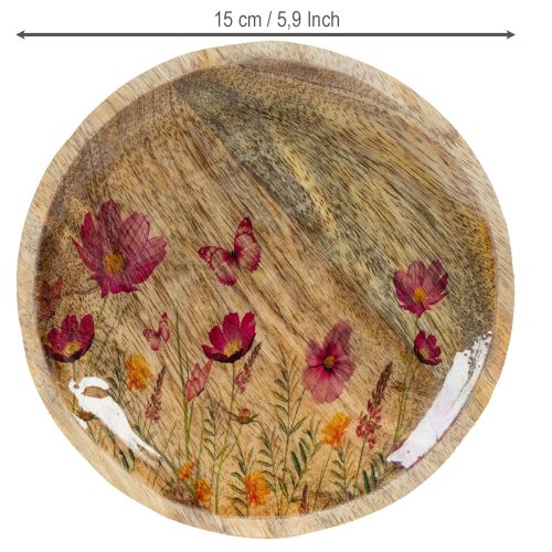 Prodotto Piatti in legno con fiori e farfalle, rosa naturale, Ø15cm, 3 pezzi