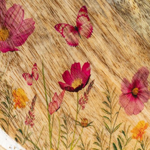 Prodotto Piatti in legno con fiori e farfalle, rosa naturale, Ø15cm, 3 pezzi
