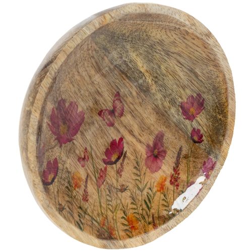 Prodotto Piatti in legno con fiori e farfalle, rosa naturale, Ø15cm, 3 pezzi