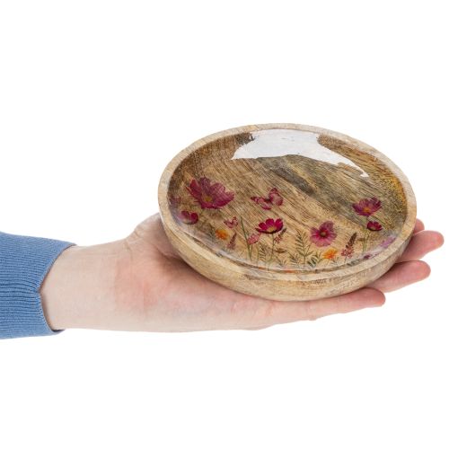 Prodotto Piatti in legno con fiori e farfalle, rosa naturale, Ø15cm, 3 pezzi