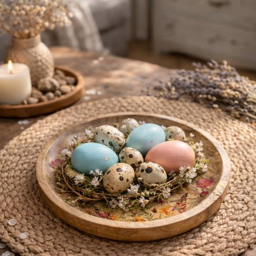 Prodotto Piatti in legno con fiori e farfalle, rosa naturale, Ø15cm, 3 pezzi