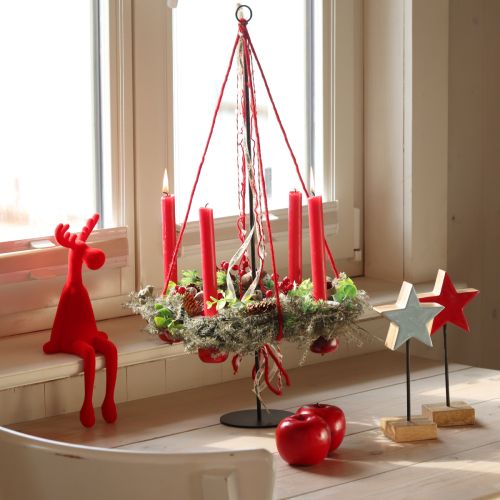 Decorazione natalizia a forma di alce con sgabello Edge, floccato, 31 cm, rosso, 3 pezzi