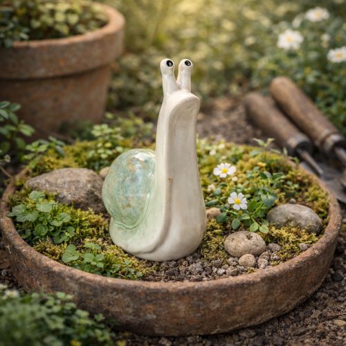 Prodotto Statuetta decorativa in ceramica a forma di lumaca per eleganti ambienti abitativi e incantevoli decorazioni da tavola, 16 cm