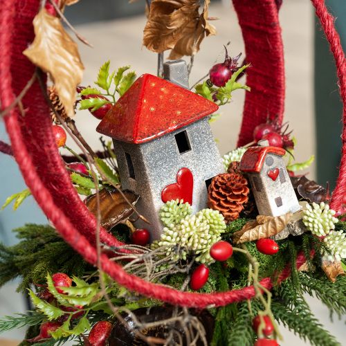 Floristik24 Casa in ceramica con finestra rossa sul tetto e cuore - 6 cm - Decorazione idilliaca per la casa e il giardino - 6 pz