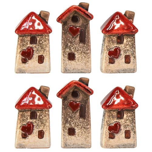 Prodotto Casa in ceramica con finestra rossa sul tetto e cuore - 6 cm - Decorazione idilliaca per la casa e il giardino - 6 pz