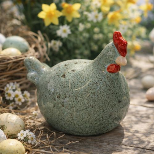 Prodotto Figura decorativa in ceramica a forma di pollo per la zona giorno, dal design rustico e dalla forma astratta, 13 cm, 2 pezzi