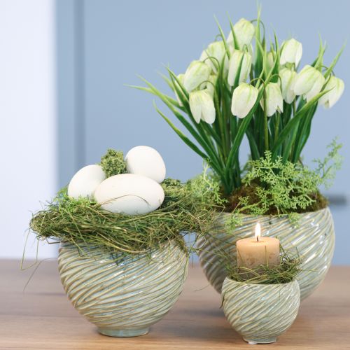Floristik24 Ciotole in ceramica con motivo a spirale verde Ø9cm H7cm 4pz