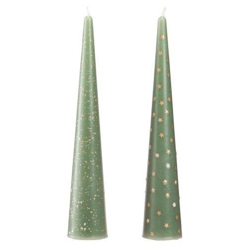 Prodotto Candela come albero di Natale Candela natalizia verde oro Ø4,5 cm A25 cm 2 pezzi