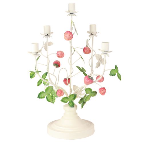 Candeliere 5 bracci crema metallo decorazione fragola H44cm | Floristik24.it