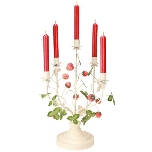 Candeliere 5 bracci crema metallo decorazione fragola H44cm
