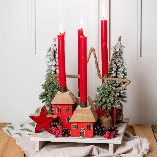 Prodotto Portacandele casa portacandele in legno rosso H14,5 cm 2 pezzi