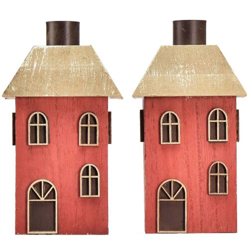 Prodotto Portacandele casa portacandele in legno rosso H14,5 cm 2 pezzi