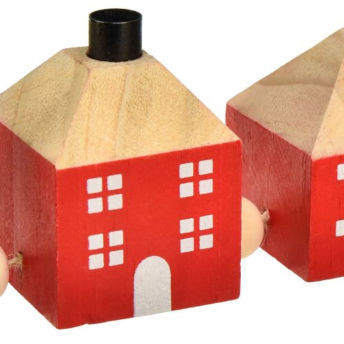 Prodotto Portacandele in legno decorativo casa in legno ghirlanda rossa e bianca 23 cm