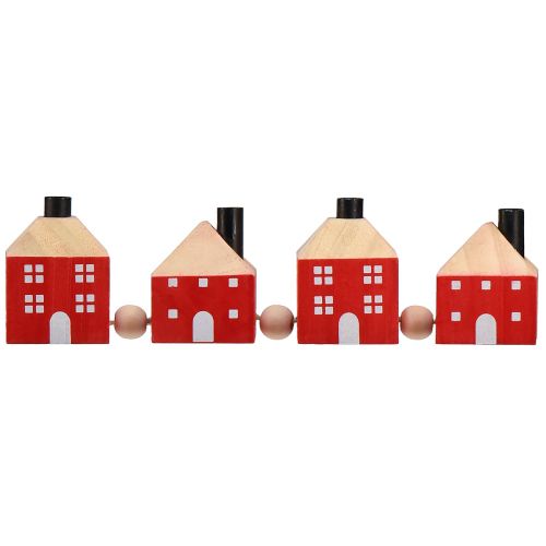 Prodotto Portacandele in legno decorativo casa in legno ghirlanda rossa e bianca 23 cm