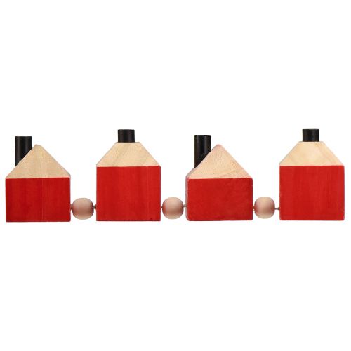 Prodotto Portacandele in legno decorativo casa in legno ghirlanda rossa e bianca 23 cm