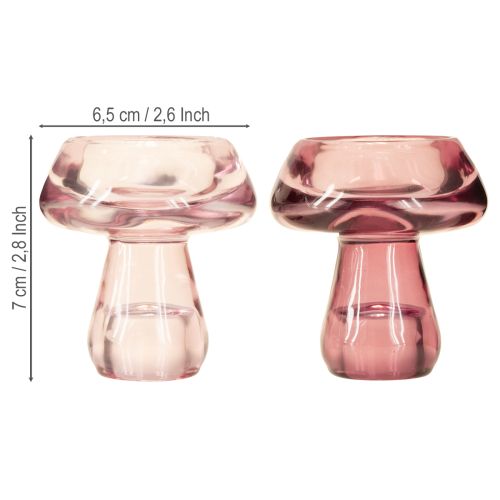 Prodotto Portacandele a forma di fungo portacandele in vetro bacca Ø6,5cm H7cm 2 pezzi