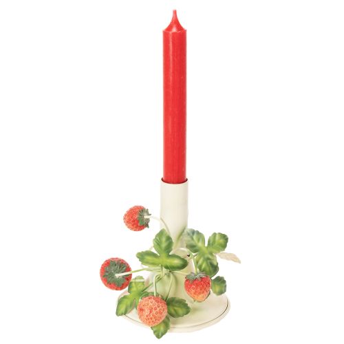 Prodotto Portacandele in metallo con decorazione a fragola, color crema estivo, H13cm