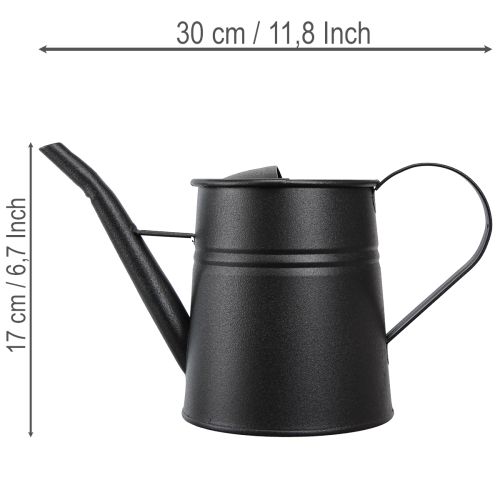 Elegante annaffiatoio decorativo di piccole dimensioni, in metallo nero, 30x13x17 cm, 1,7 l, ideale come fioriera o per decorare appartamenti e balconi. | Floristik24.it