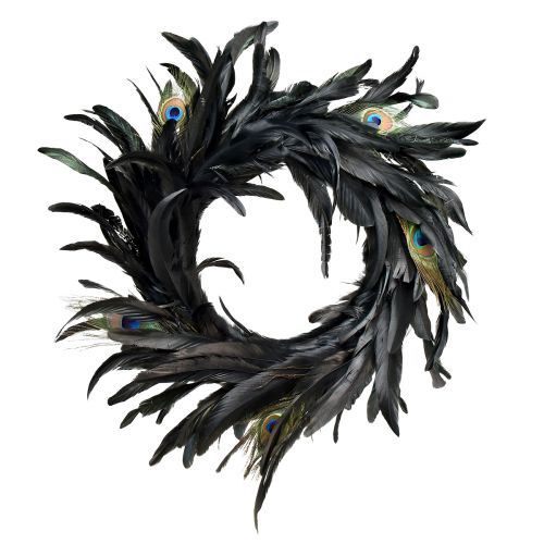 Prodotto Squisita ghirlanda di piume di pavone - colori naturali iridescenti 30 cm - decorazione di lusso per la casa e gli eventi