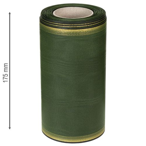 Prodotto Elegante nastro a ghirlanda in moiré, 175 mm, verde scuro con bordo perlato e trama in taffetà per occasioni festive.