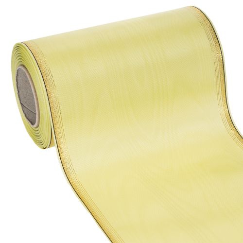 Floristik24 Nastro per ghirlanda in moiré, verde chiaro con bordo dorato, 175 mm x 25 m, decorazione di alta qualità per composizioni floreali.