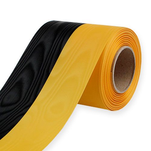 Floristik24 Nastri per ghirlande Moiré Giallo-Nero 100 mm