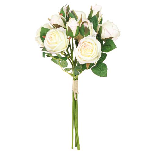 Prodotto Rose artificiali Mazzo di fiori artificiali Crema 36cm 12pz