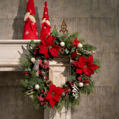 Prodotto Decorazione di fiori di seta rossa di stella di Natale artificiale 6 pezzi in un mazzo