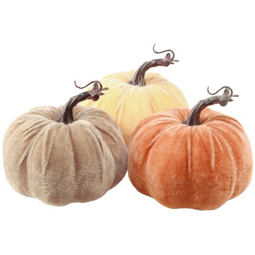 Decorazione zucca autunno giallo marrone arancione Ø13cm H11,5cm 3 pz