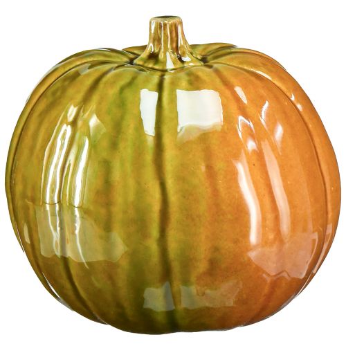 Zucca decorativa in ceramica nei toni del verde brillante - 17,5 cm - perfetta per la decorazione della tavola autunnale