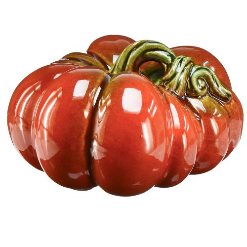 Floristik24 Zucca in ceramica lucida di colore rosso-arancio brillante con gambo verde - 21,5 cm - decorazione autunnale ideale