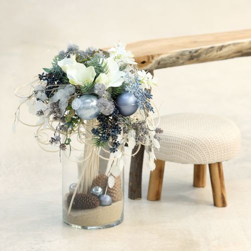 Prodotto Set di palline in blu/argento – opaco e lucido, decorazione in vetro per fiori invernali 7,5 cm 12 pezzi
