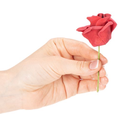 Rosa artificiale rossa con stelo, 5 cm, 100 pezzi | Floristik24.it